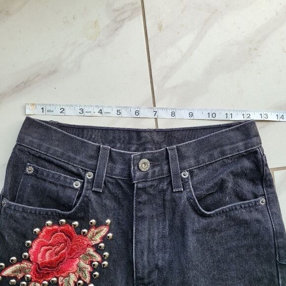 Carmar Black High Rise Rose Embroidered Studded Denim Jeans - Picture 10 of 11
